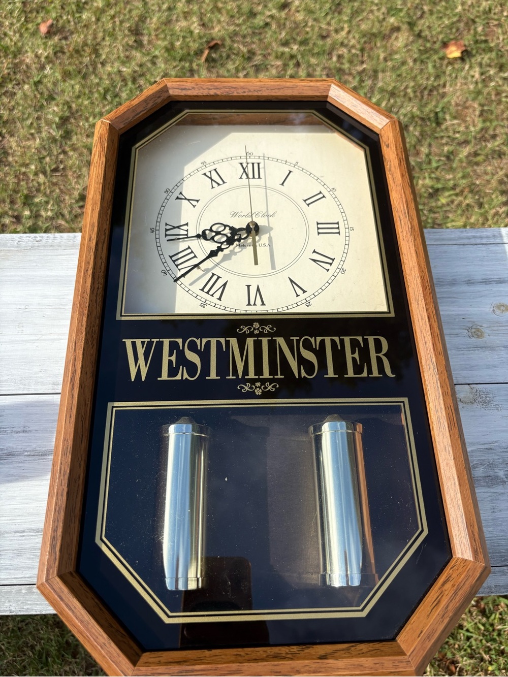 Westminster Wall Clock in Wood Tone and Black with Silver Accents